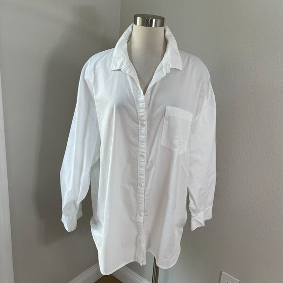 Old Navy Tops - Old Navy Womens XL Boyfriend Shirt White Cotton Long Sleeve Button Up Blouse Top